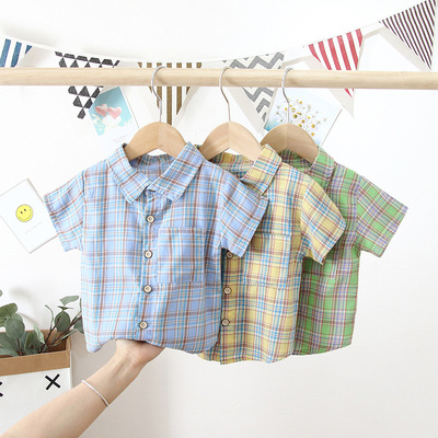 Boy singleton shirt Short sleeved jacket Summer wear Short sleeved Single breasted Plaid shirt