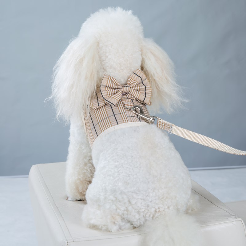 Neu Pet Harness Atmungsaktive Plaid Kleine Weste Set Teddy Hund_voghion.com