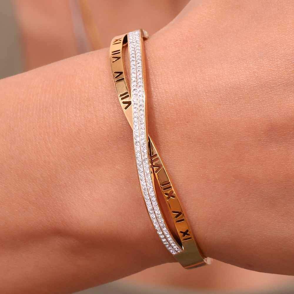 Stainless Steel 18K Gold Plated Elegant Simple Style Roman Numeral Bangle display picture 7