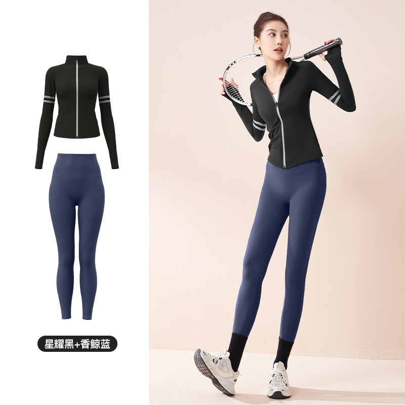Juyitang otoño yoga traje de secado rápido transpirable medias deportivas carta impresión corriendo traje deportivo