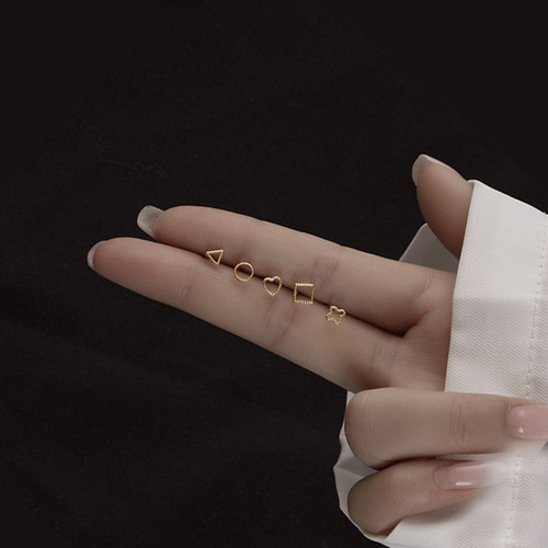 S925 Silver Earrings for Women - Korean Style Fashionable Simple Geometric Small Heart Earrings - Mini Cute Student Couple Earrings