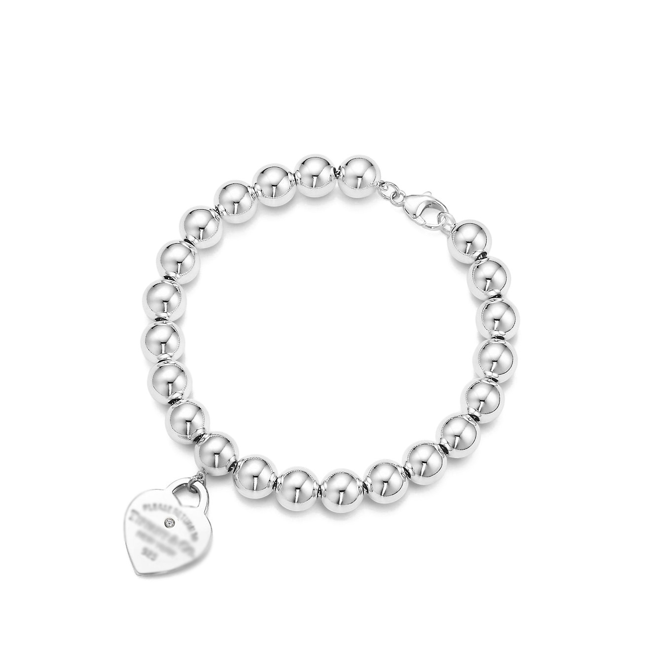 실버 하트 모양의 다이아몬드 비즈 팔찌