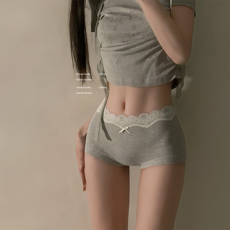 Women's Boxer Briefs Pure Cotton Extended Crotch Girls Lace High Waist Large Size Tummy Control Hip Boxer Briefs for Women