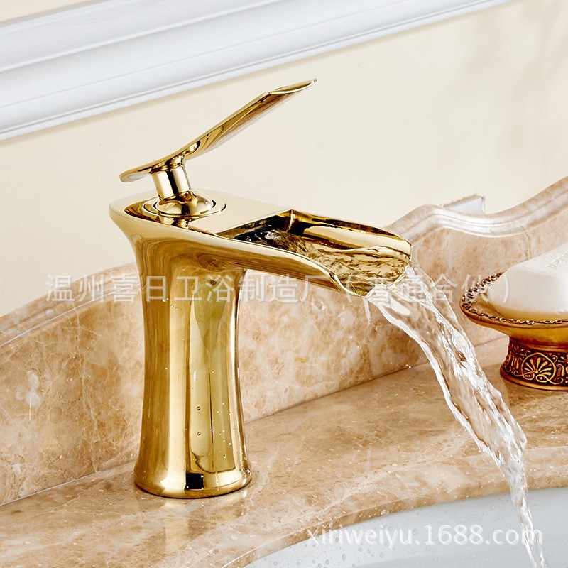 All-copper white and gold antique waterfall basin, cold and hot water faucet, retro bathroom basin, sitting single-hole mixed water undefined