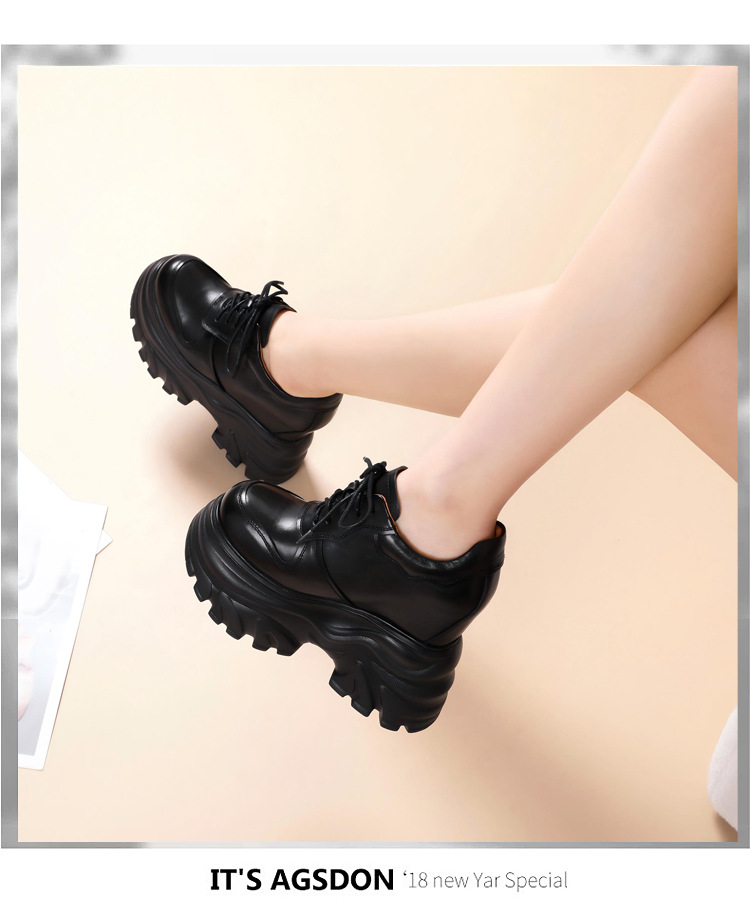 Giày thể thao nữ đế xuồng platform cao 14 cm, da thật, phong cách mới — màu nâu chi tiết 10