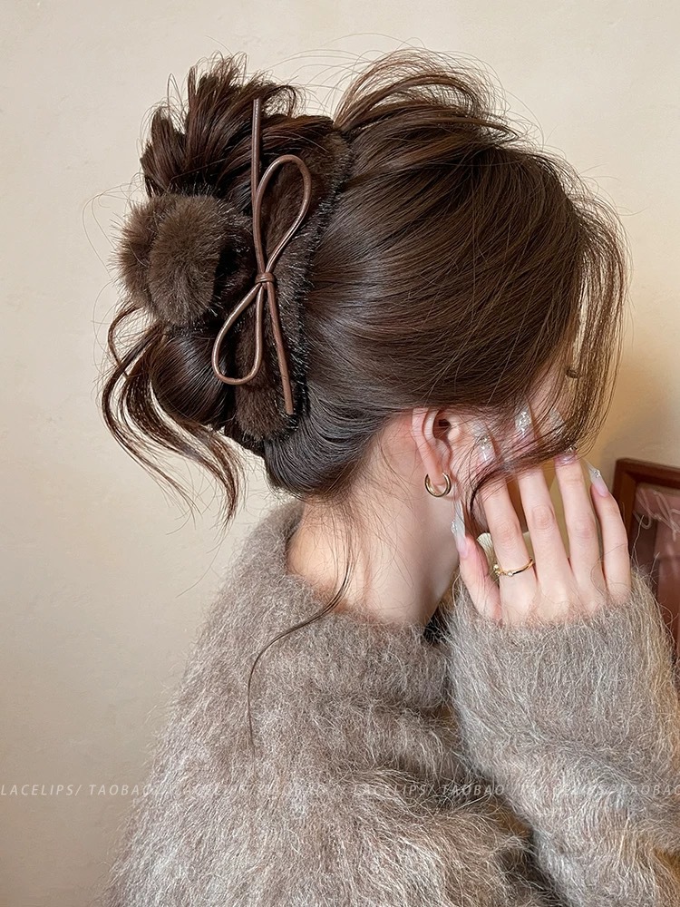 74 # Brown leather bow plush about 13cm