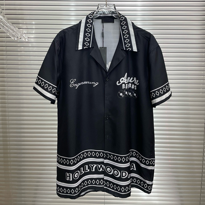 2024 Summer New European and American Trend Foreign Trade Fashion Casual Men's Digital Printing Short-sleeved Shirt Shirt Trendy Men