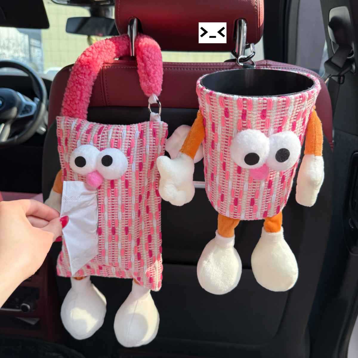 Car-mounted tissue box and trash bin 2-in-1 cartoon cute tissue storage hanging bag car seat back decoration tissue bag