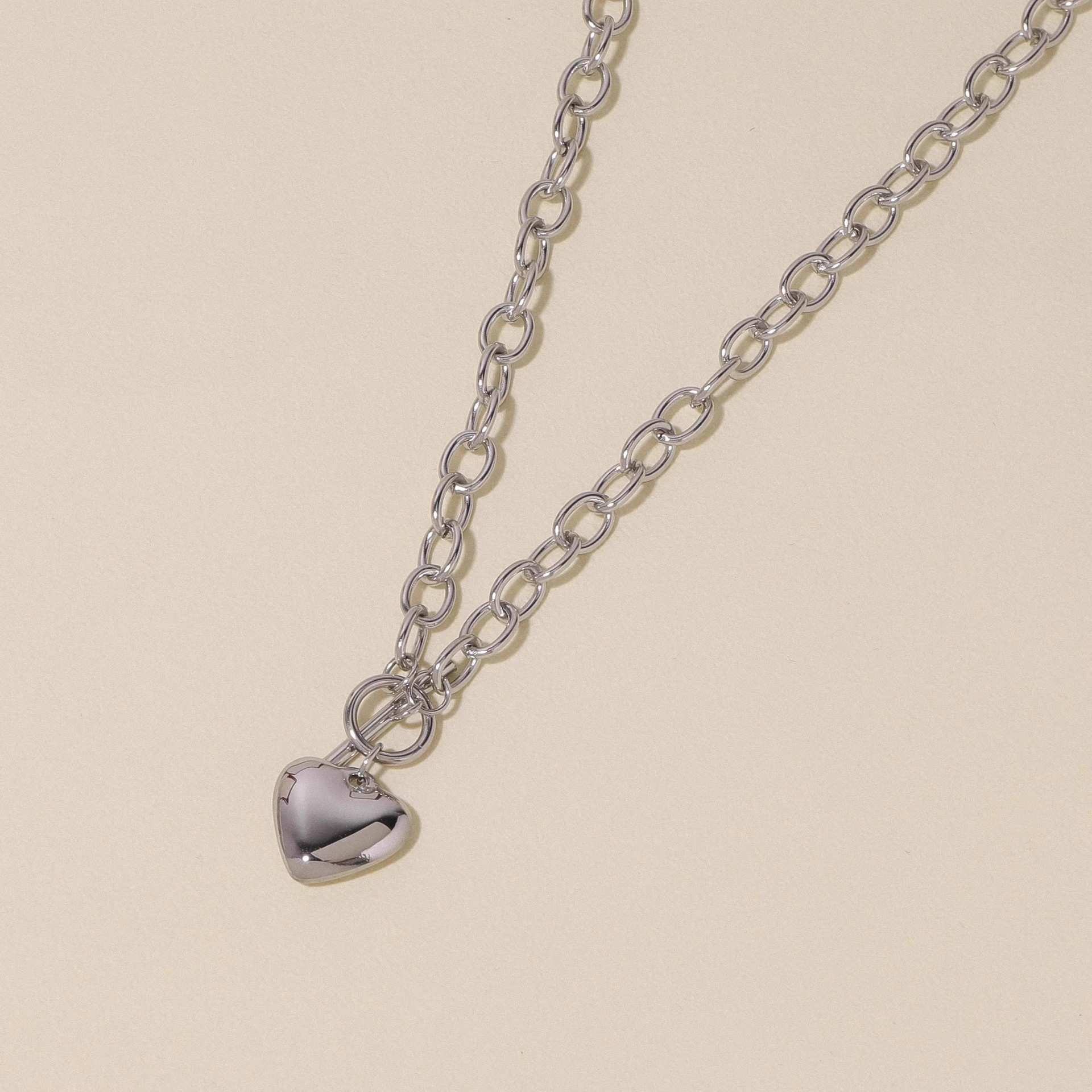 Smooth Heart Pendant Necklace With Ot Clasp In Stainless Steel_voghion.com