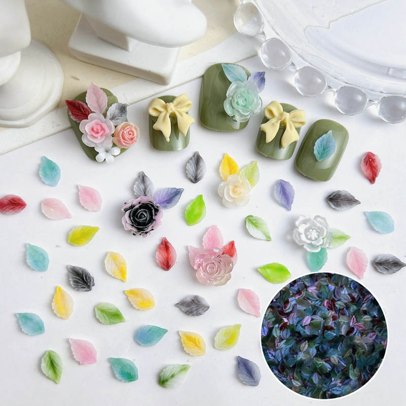 Wholesale ins new manicure oil painting small leaf Jewelry resin blooming simulation leaf wear nail accessories material