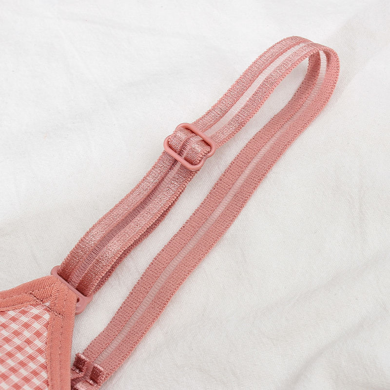 Japanese-style Thin Girls' Underwear Without Steel Rings Small Chest Gathered Students Developmental Flat Chest Sweet Plaid Bra suit