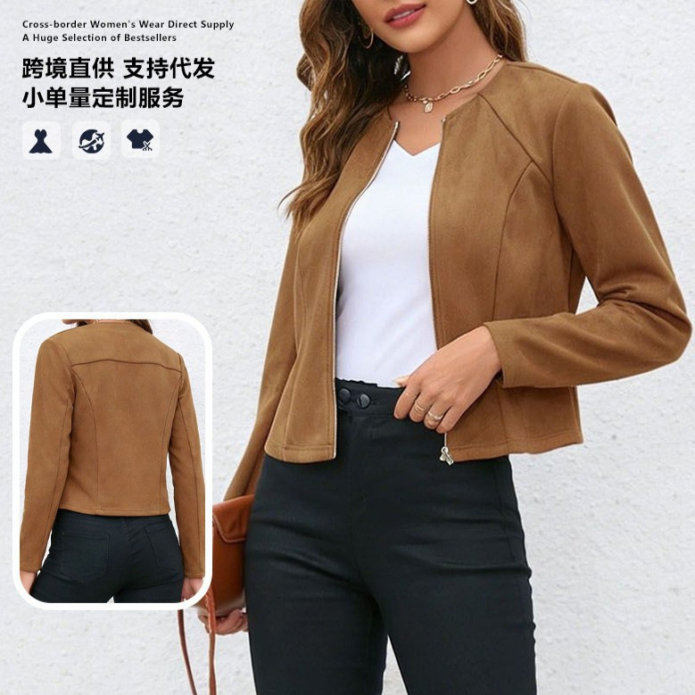 2026 New European and American Style Short Jacket for Women, Slim Fit, Long Sleeve, Zip-Up Coat, Fashionable Commuter Cross-Border Jacket 2026 New European and American Style Short Jacket for Women, Slim Fit, Long Sleeve, Zip-Up Coat, Fashionable Commuter Cross-Border Jacket