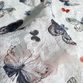 爆款蝴蝶提花面料 国风新中式复古服装女装布料 设计师选印花面料