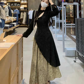 新中式女装中国风裙子现代旗袍女改良时尚年轻款连衣裙水墨画长裙