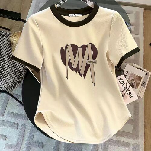 Summer New Arc-shaped Slimming Short-sleeved T-shirt Women's Top Fat mm Large Size Fashionable Half-sleeve T-shirt 