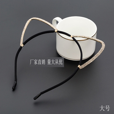 金屬貓耳朵發箍發卡女韓國版滿鑽賣萌簡約可愛甜美細頭箍發飾廠家