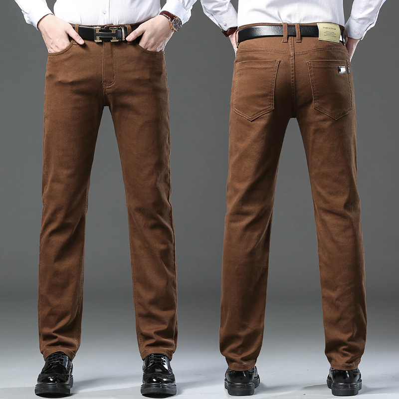 Spring and Summer plus size Casual Pants Men's Straight Stretch Solid Color Trendy Brand Business Middle-aged Casual Long Pants