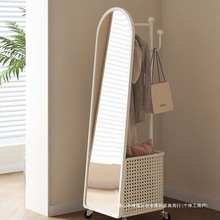落地镜全身镜落地式挂衣架风试衣镜衣帽架奶油移动旋转穿衣镜一体