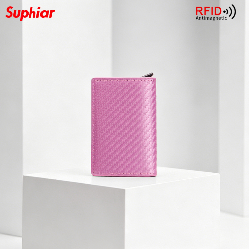 Cartera de fibra de carbono transfronteriza bolsa de tarjetas antirrobo cepillo europeo y americano cartera de hombres RFID cartera ultra delgada multi-tarjeta caja personalizada
