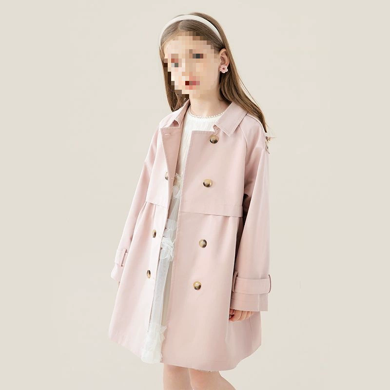 Детский тренч для девочек, новая весенне-осенняя куртка в британском стиле для детей постарше, детская одежда средней длины цвета хаки, в художественном ретро-стиле.