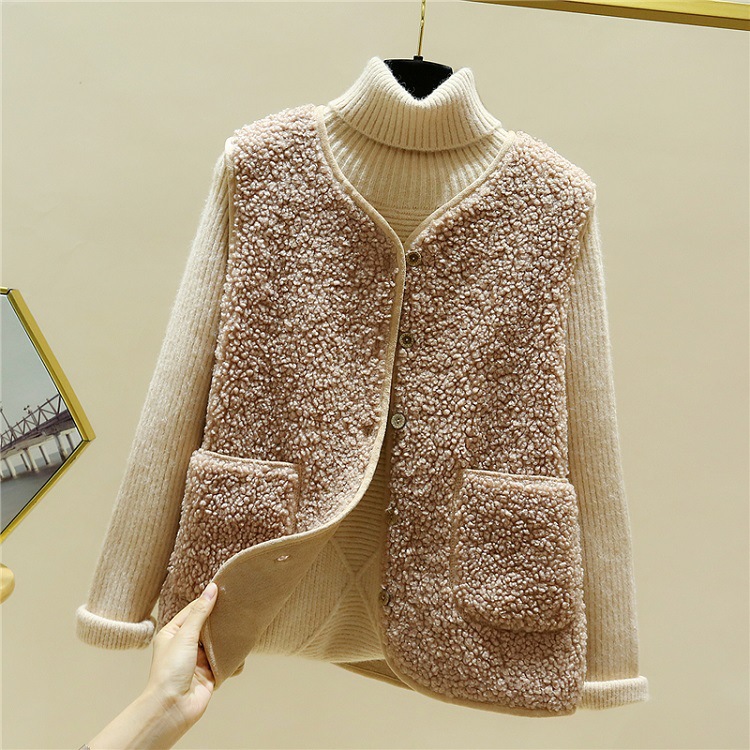 Cordero Chaleco de felpa para las mujeres 2023 Otoño e Invierno corto estilo coreano piel integrada todo-fósforo chaleco