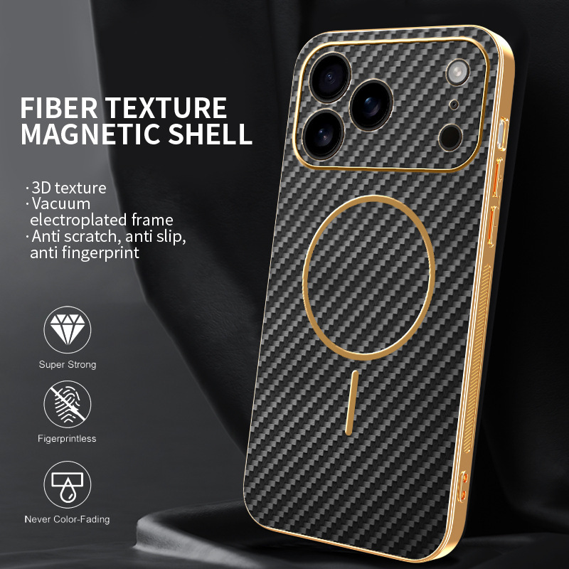 Suitable for Apple 17Promax Mobile Phone Case Electroplated Leather Carbon Fiber Pattern Fine Magnetic Iphone16 Leather Pattern Anti-Fall Protection Suitable for Apple 17Promax Mobile Phone Case Electroplated Leather Carbon Fiber Pattern Fine Magnetic Iphone16 Leather Pattern Anti-Fall Protection