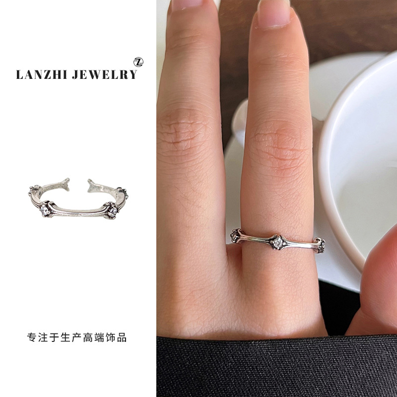 Lan Zhi 925 anillo de plata esterlina personalidad punk exagerado diseño joyería hip hop anillo abierto no desvanecimiento nicho