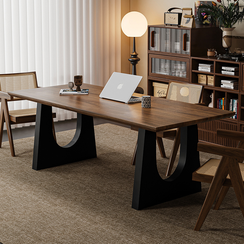 Solid Wood Dining Table Walnut Color Living Room Large Long Desk Large Board Dining Desk Integrated Conference Desk