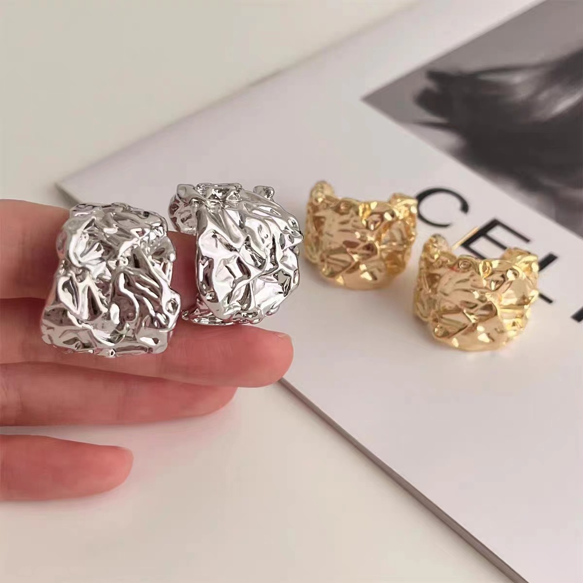 Golden retro fashionable geometric earrings