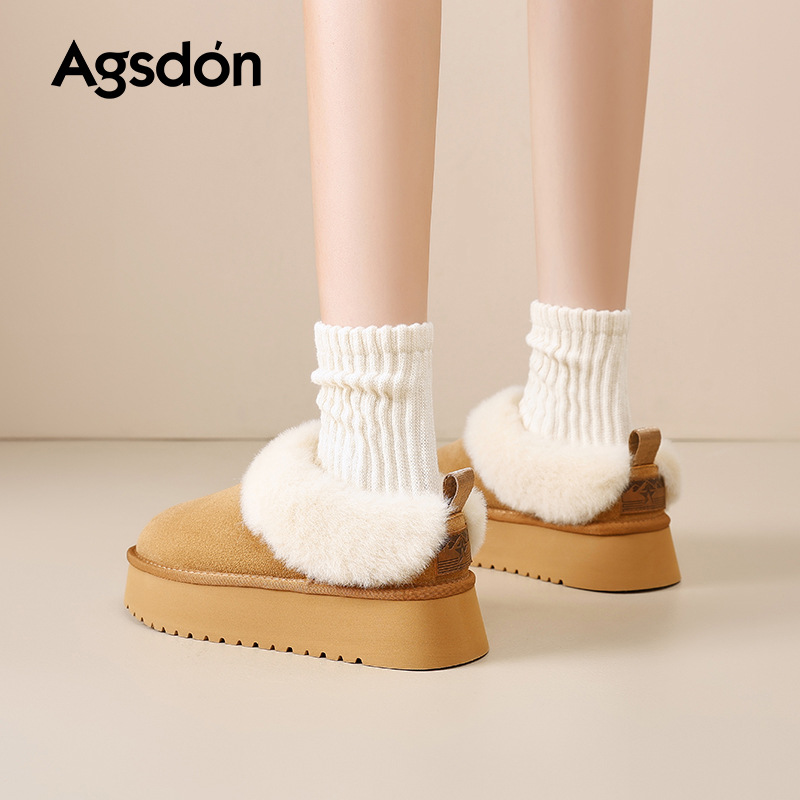 Botas de nieve de baja parte de Augu Shi Deng 2025 nuevas botas de invierno de invierno con un pedazo de lana gruesa y zapatos de lana gruesa