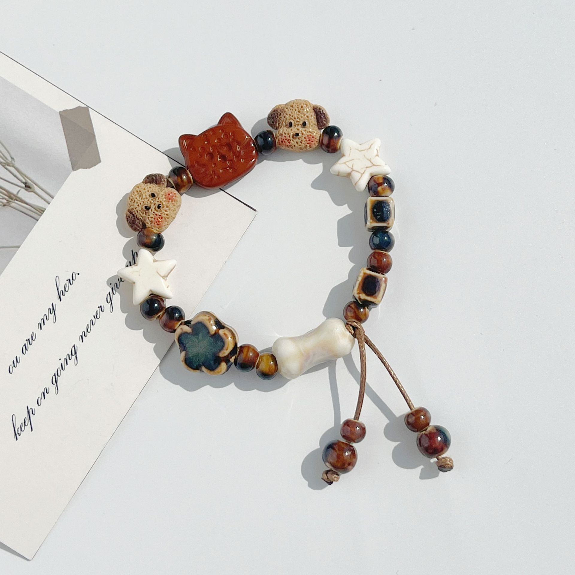 Braccialetto intrecciato in ceramica di alta qualità con gattini e cuccioli, migliori amici, nuova coppia di migliori amici, resistente allo sbiadimento_voghion.com