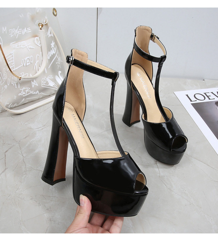 Sandal nữ quai T mũi hở cá, gót dày siêu cao trên 8 cm, phong cách châu Âu – Mỹ, size lớn — Màu trắng, Màu đen, Màu đỏ, Đỏ đào chi tiết 32