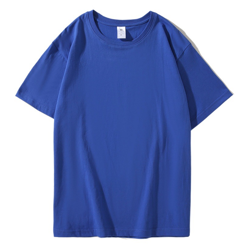 Manga corta 2024 pesada 220gt camisa básica de algodón color sólido opaco grueso cuello redondo camisa de fondo para hombres y mujeres