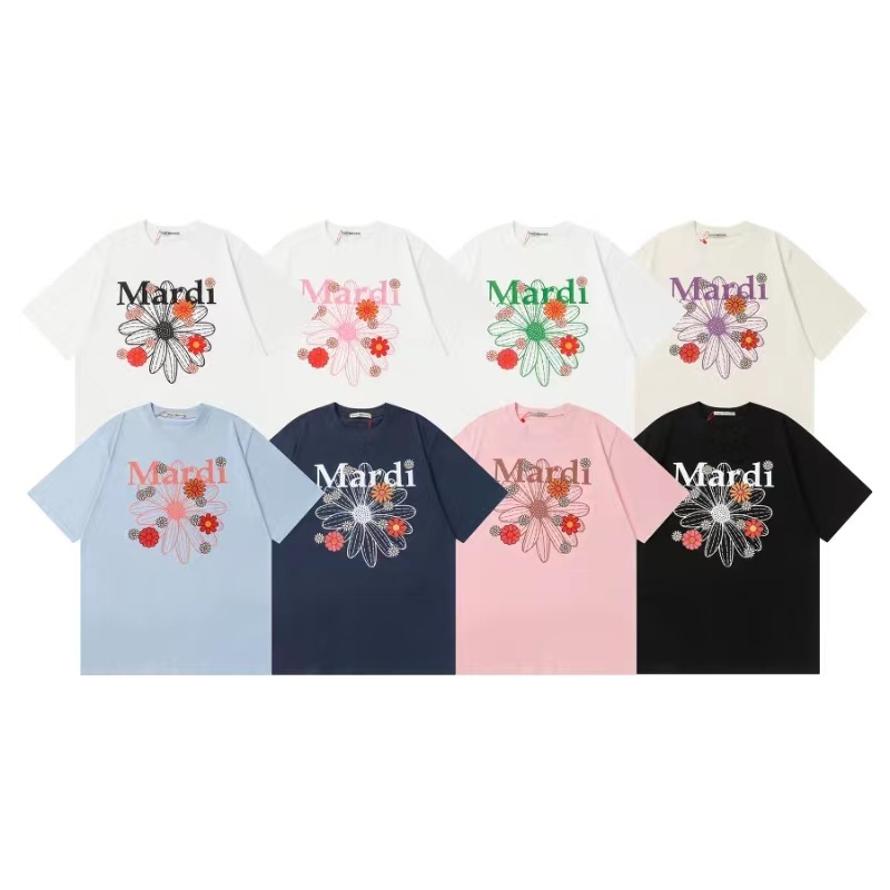 高品質韓国マルディデイジー花柄ルーズラウンドネック半袖Tシャツ男性と女性のためのカジュアルコットントップ|undefined