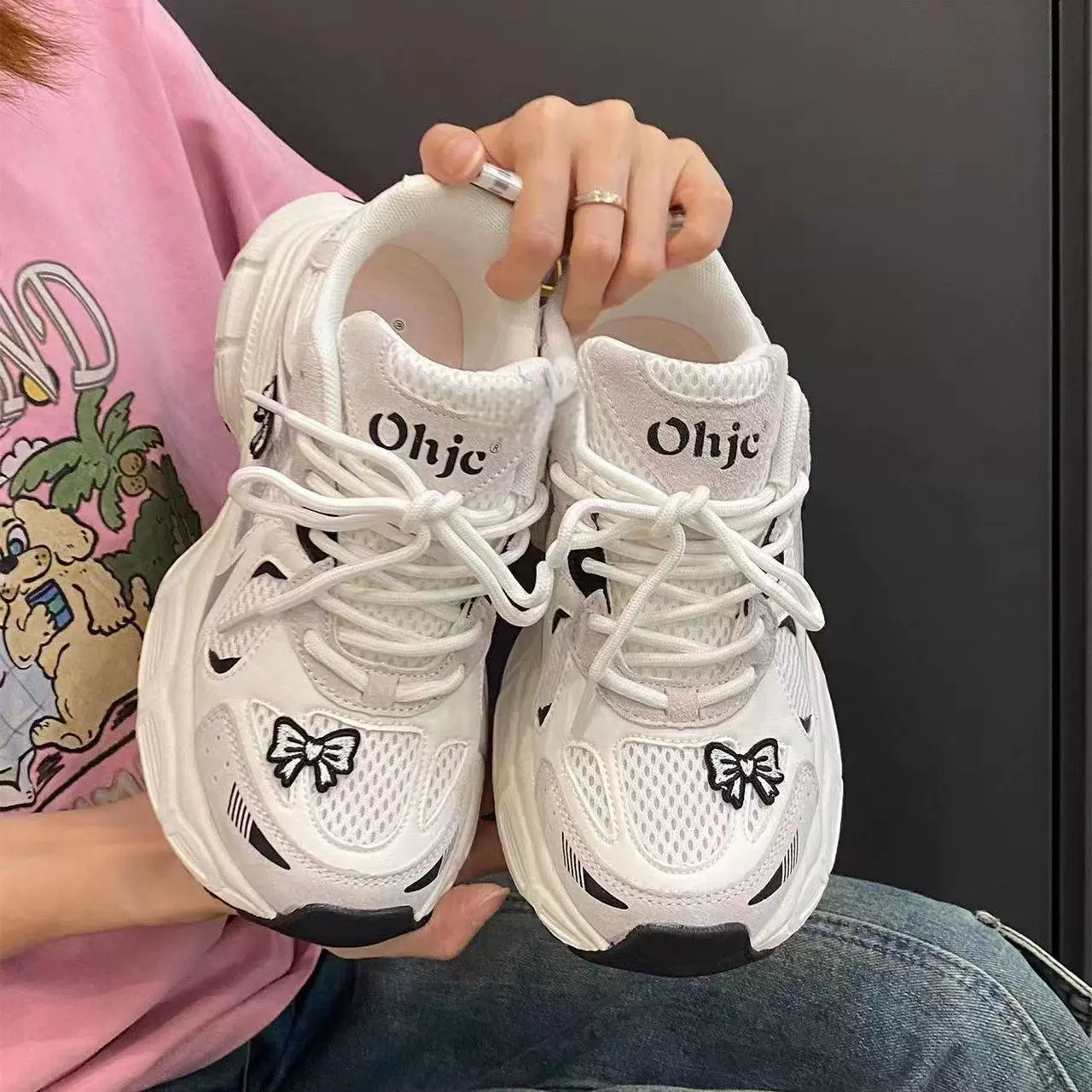 Туфли для папы на толстой подошве, женская обувь, весна-лето 2025, новая спортивная обувь, повседневная белая обувь с сеткой на четыре сезона, спортивная обувь