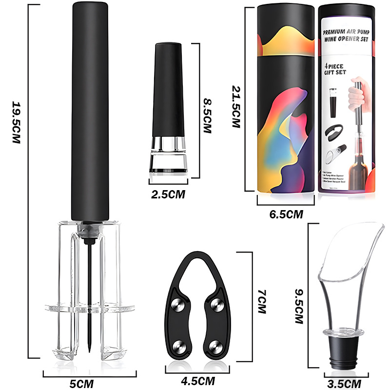 跨境廠家批發氣壓式創意酒具套裝鋁手柄開瓶器四件套ABS禮品套裝