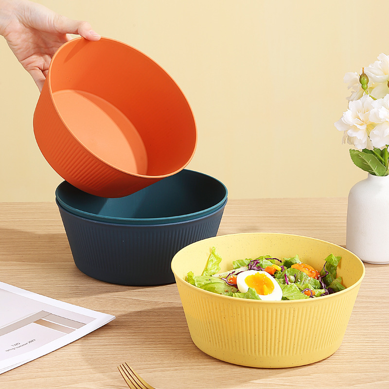 Plastic Pp Bowl Creative High-Looking Vertical Pattern Round Instant Noodle Bowl Household Anti-Fall Salad Bowl Large Capacity Rice Soup Bowl