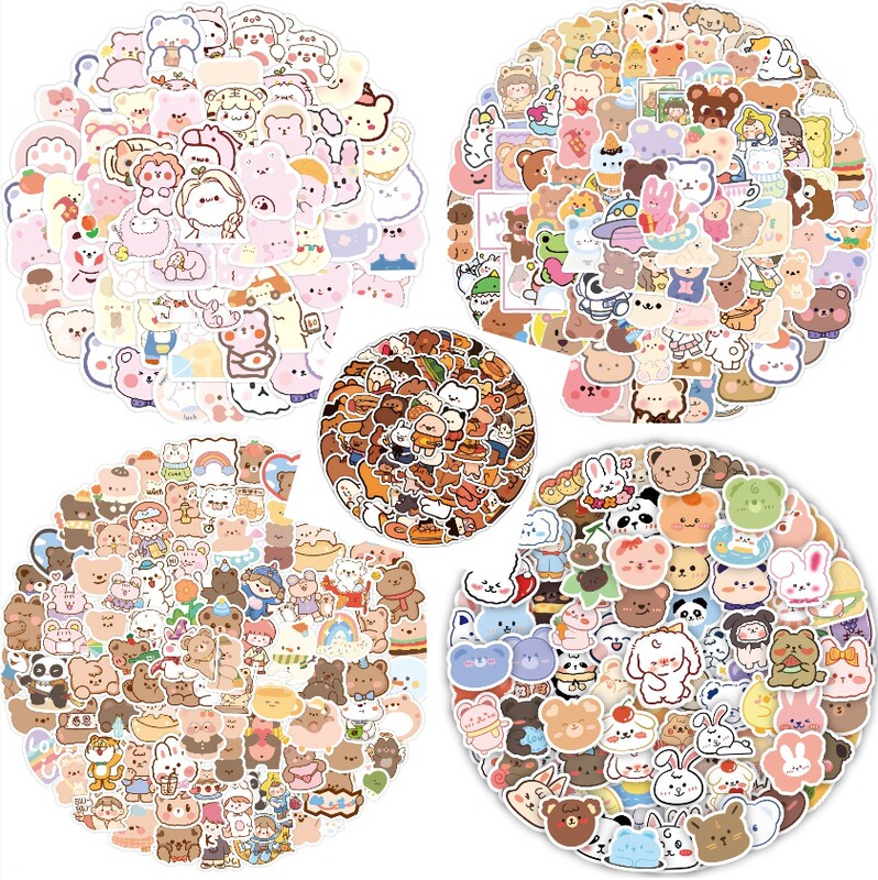 1000 Korean bear cute cartoon stickers ins girl heart decoration luggage phone case stickers wholesale