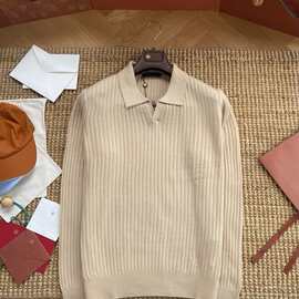 LP男士Loro高端  羊毛羊绒混纺竖纹V领针织衫毛衣 触感软糯细腻