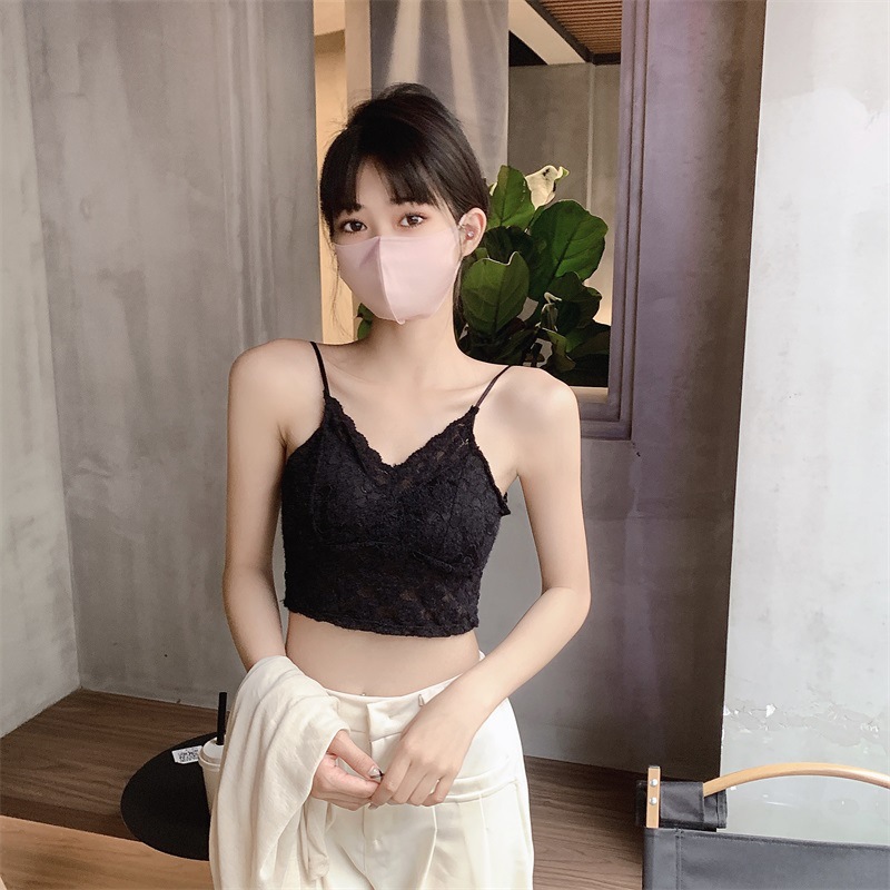 Estilo francés puro estilo encaje floral belleza espalda camisola de las mujeres con almohadilla en el pecho desgaste interior y exterior camisola para niñas