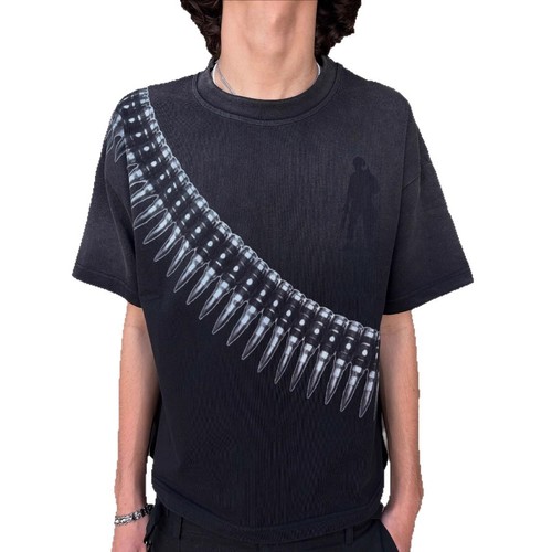 Crew neck short sleeve summer large print T-shirt, dark gothic high street pattern top, street fashion casual wear, Y2K