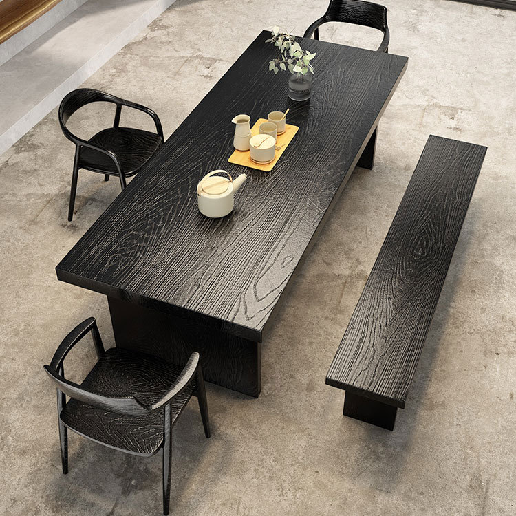 侘寂风实木茶桌全套碳化黑原木大板茶台现代简约家用办公室茶桌椅
