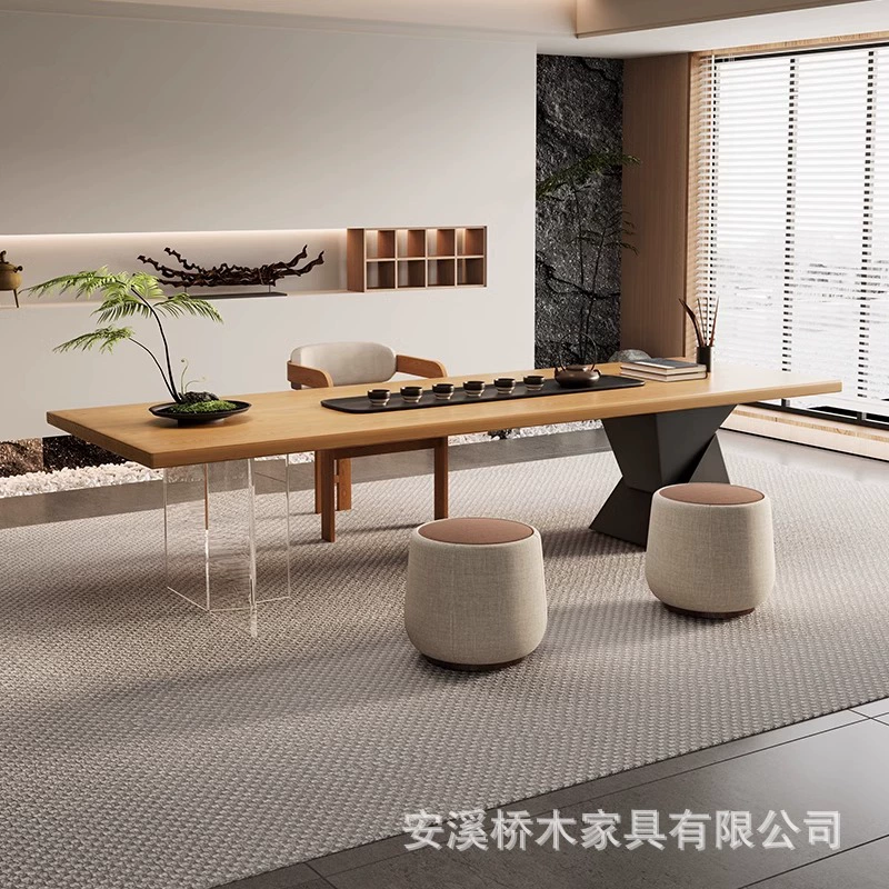 Большой акриловый чайный стол и стул из цельного дерева, комбинированный офисный новый чайный стол, встроенный в гостиную, домашний журнал, простой