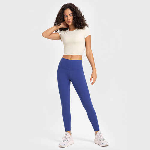 Shishi Zhihui's new striped thread series yoga pants high waist hip lift elastic belly control sports fitness nine-point pants