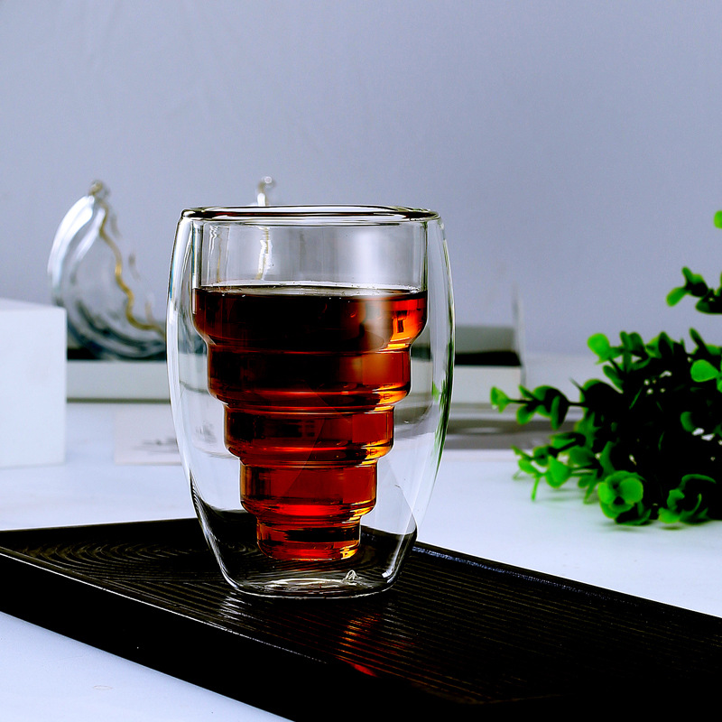 Borosilicato transparente taza de cerveza Oficina vidrio creativo bebida fría taza de cerveza de doble capa forma de vidrio