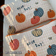 可爱小南瓜水洗四层纱布枕巾一对棉纱布吸汗透气单人枕头aω