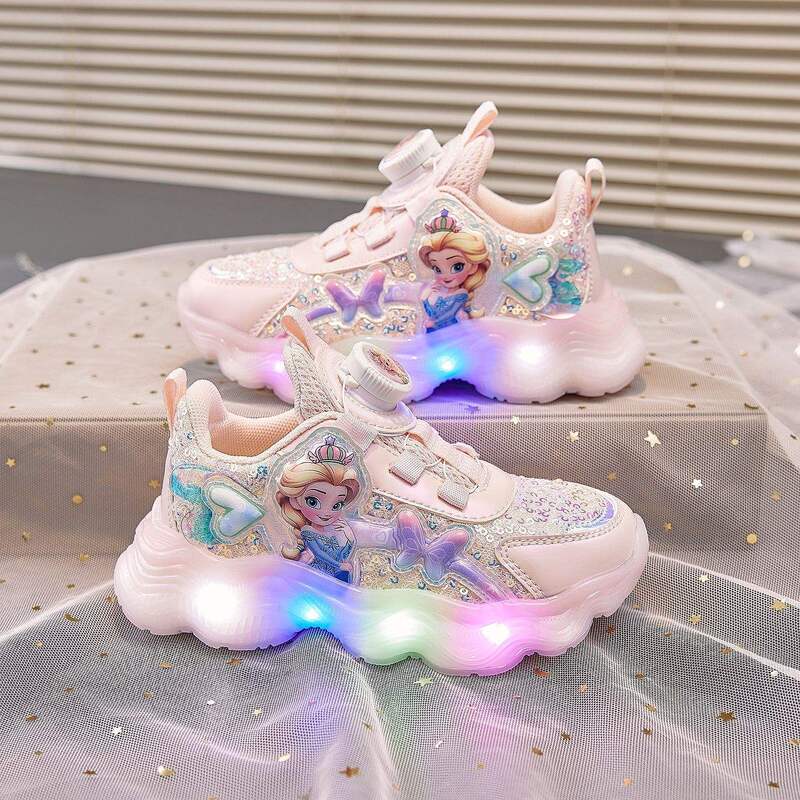 Girls' Shoes with Lights, Princess Shoes, 2025 Autumn and Winter Girls' Sports Shoes, Plus Velvet Cotton Shoes, Breathable Baby Shoes