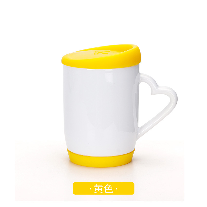 Taza blanca de transferencia de calor Taza con tapa de silicona Diy Taza de impresión personalizada Taza publicitaria Taza de cerámica en blanco