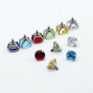 Stainless Steel Inner Thread Head Claw Zirconium Lip Nail Ear Bone Nail Ear Nail Accessories Outer Tooth Inlaid Zircon Piercing Jewelry