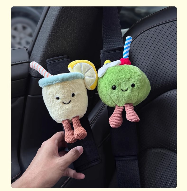 New Lemon Coconut Water Car Seatbelt Shoulder Protector Anti-Neck Strain Women's Decorative High-End Plush Shoulder Cover